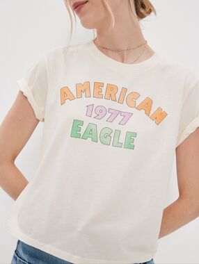 American Eagle 1977 Graphic Tee XS Cream Retro Y2K Baby Tee